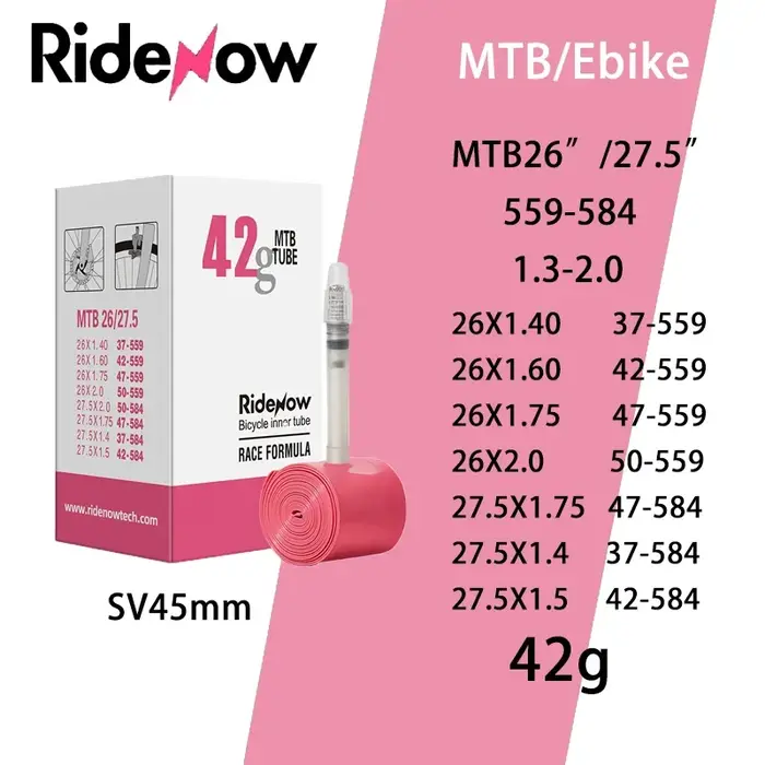Ridenow chambre à air de vélo vtt ultralégère 26 pouces 27.5 pouces 29 pouces longueur de Valve de T