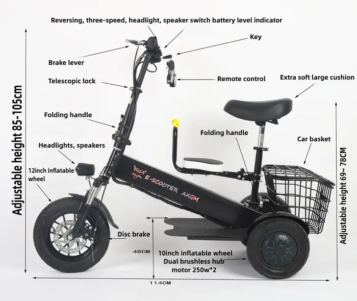 Pliant avec panier Scooter électrique Mini petite batterie au Lithium amovible Tricycle
