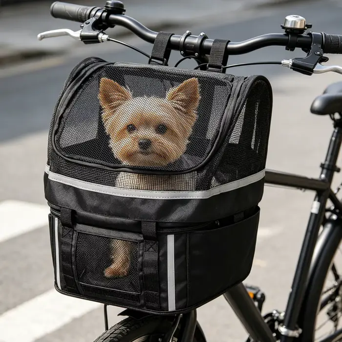 Panier de vélo pour chien, support de guidon de vélo pour animaux de compagnie avec fenêtre, panier de vélo renforcé pour animaux de compagnie pour les voyages quotidiens en plein air.