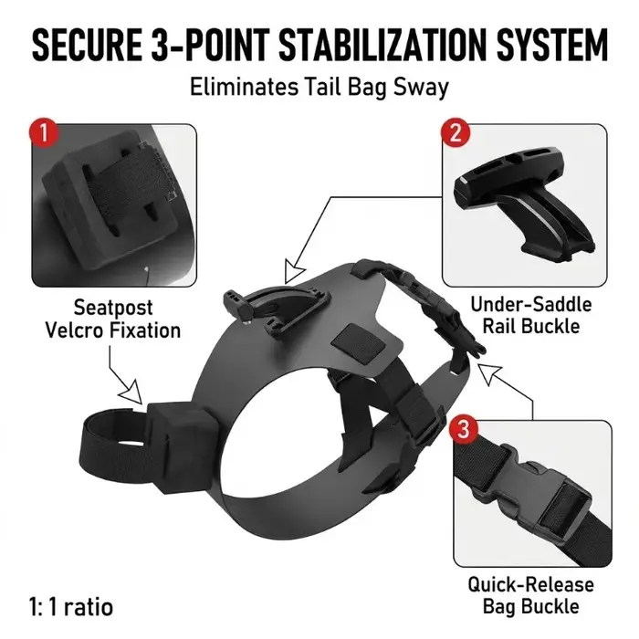 Support de sac de selle de vélo blanc réglable à dégagement rapide pour VTT et vélo de route robuste et léger pour déplacements quotidiens
