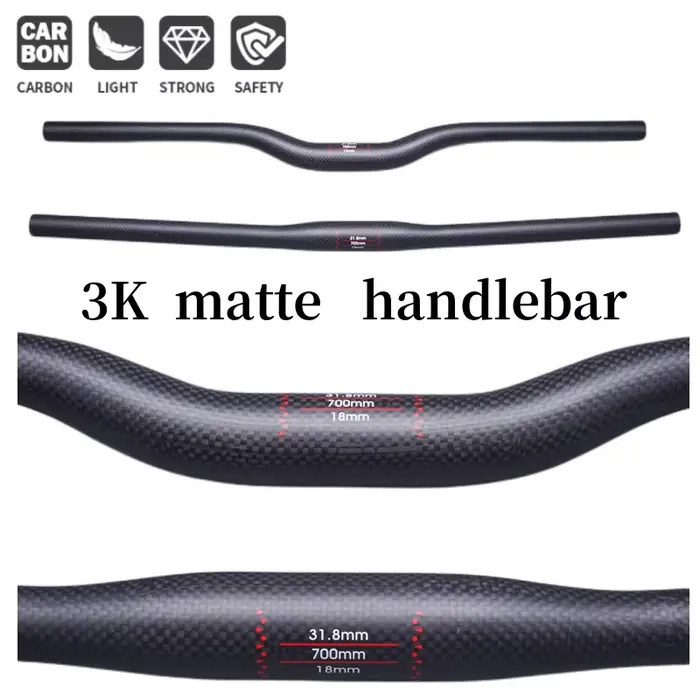 Guidon de vélo vtt en carbone mat, sans logo, hauteur plate, 31.8x600-760mm, pièces de cyclisme
