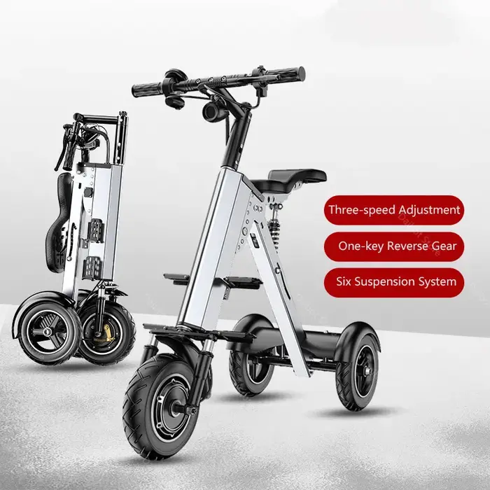 Scooter électrique pliant adulte 3 roues léger avec 2 sièges 350w 36v blanc/gris Mini Tricycle électrique voyage pour la famille