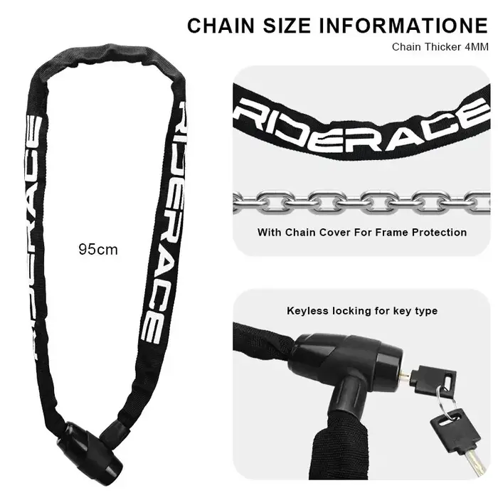 RIDERACE Verrou de Chaîne De Vélo Portable Anti-vol Haute Sécurité VTT Vtt