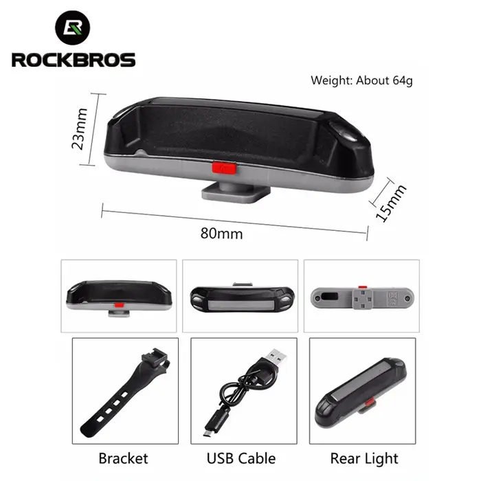 ROCKBROS vélo feu arrière 200-800mAh vélo feu arrière USB Rechargeable Led Flash vélo lumière montag