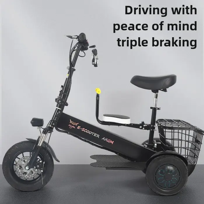 Pliant avec panier Scooter électrique Mini petite batterie au Lithium amovible Tricycle