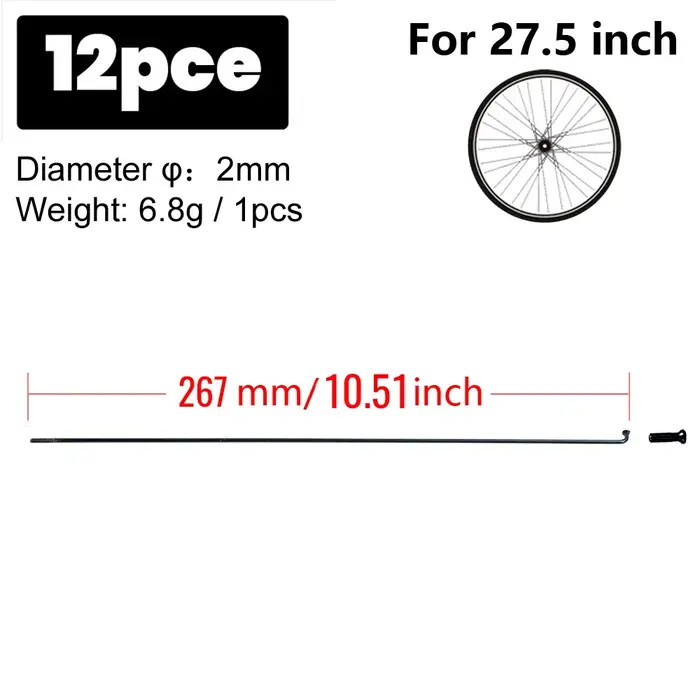 TANKE vélo 12 pièces rayons fil avec écrous pour 26/27.5/29 pouces roue vtt