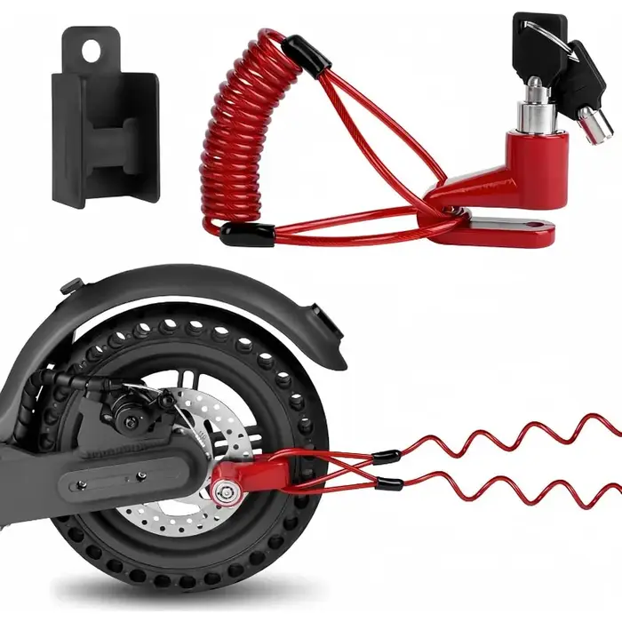 Verrou de frein à disque pour scooter avec câble de rappel enroulé, verrou de sécurité antivol pour scooter électrique, avec support de montage