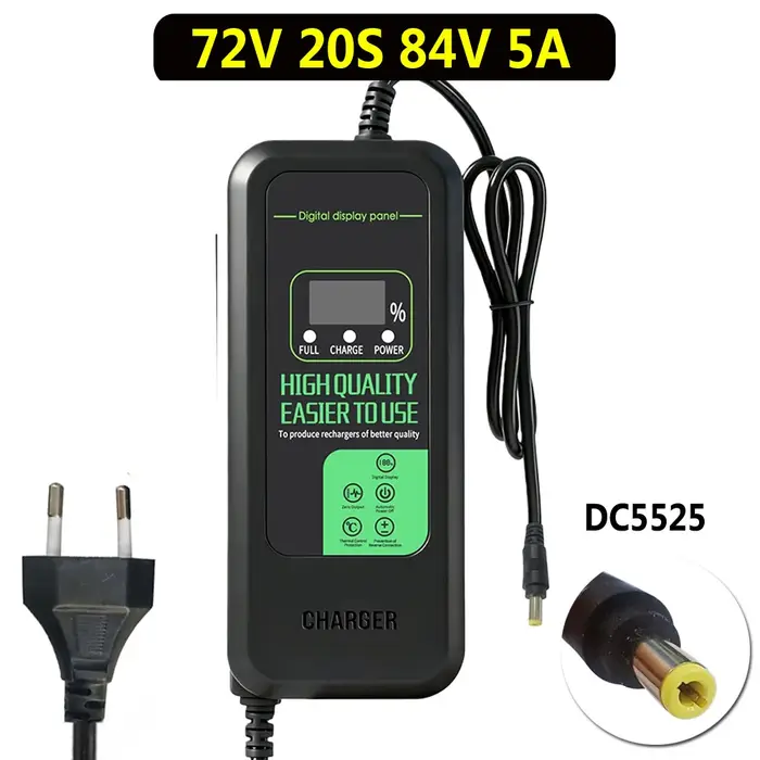 Chargeur de batterie lithium 2A 5A 36V 10S 42V/48V 13S 54.6V/72V 20S 84V pour trottinette électrique, prise DC 36V 48V 72V