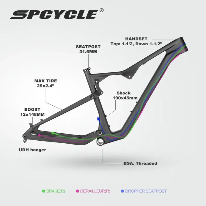 Spcycle-Cadre de VTT en Fibre de Carbone 29er à Suspension Complète
