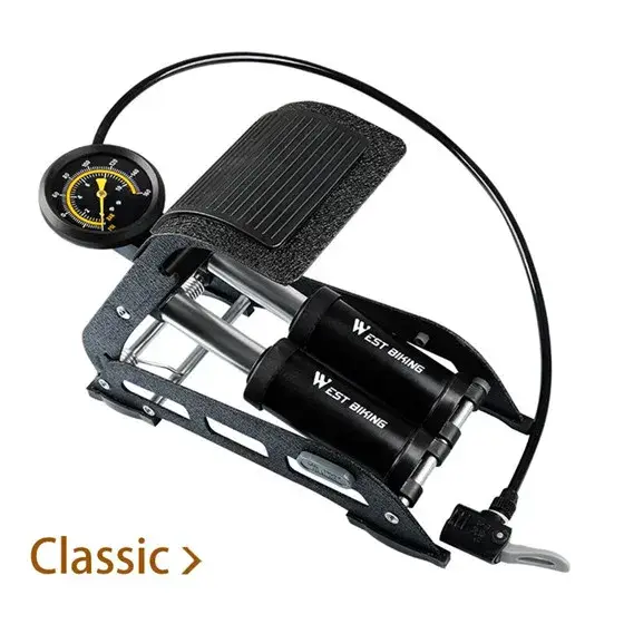 Pompe à pied haute pression WEST BIKING à double cylindre 170 PSI avec manomètre pour moto et vélo