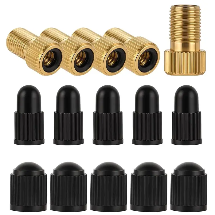 Adaptateur de assujetPresta en laiton (lot de 5 + 10 capuchons)-Convertir Presta en Schrader pour tous les types de