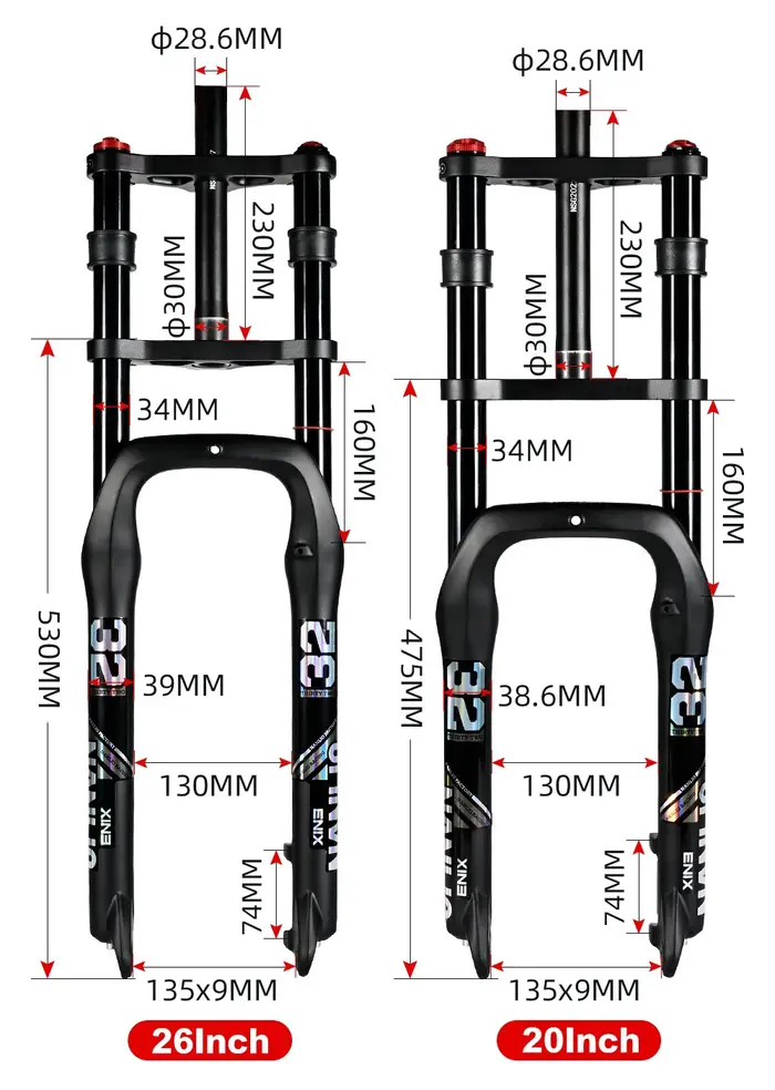Fourche à suspension pneumatique NANLIO pour Fat Bike
