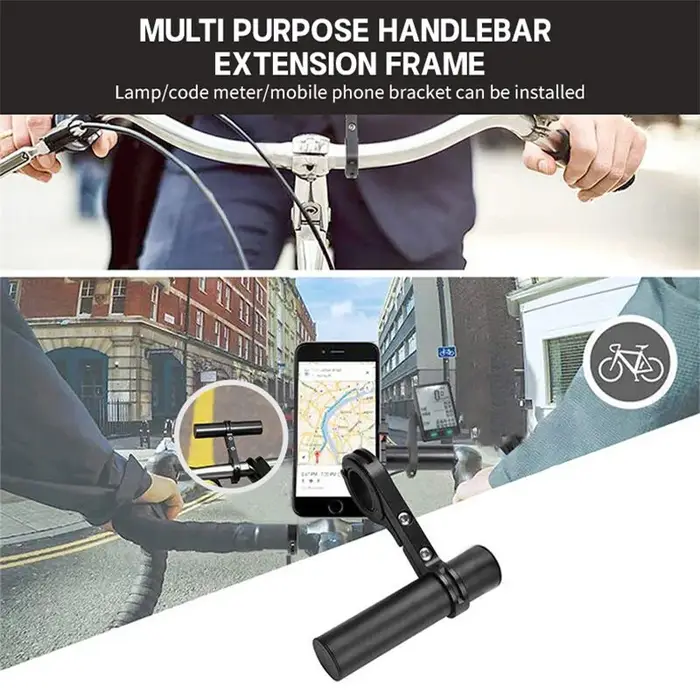 Extension de guidon de vélo multifonctionnelle en alliage d'aluminium noir pour support de téléphone et accessoires sur vélo de route montagne ou croiseur
