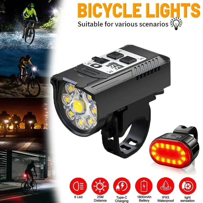 KDULIT 9 LED phare de vélo USB Rechargeable lampe