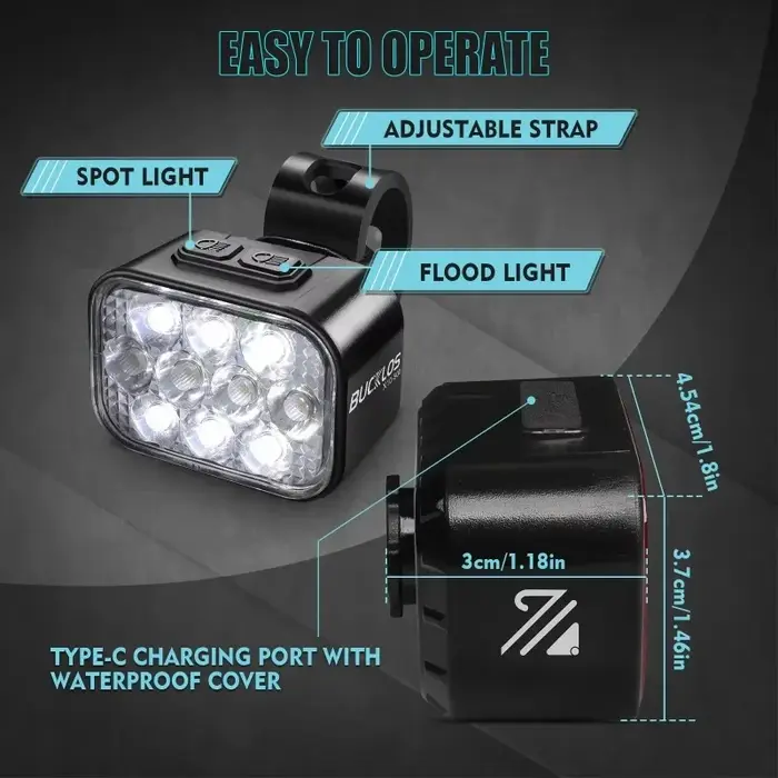 BUCKLOS feu arrière de vélo feu avant 1100mAh LED COB lampe