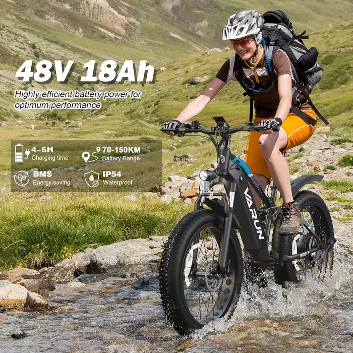 Vélo électrique authentique, vélo électrique à pneus larges 26''* 4.0, autonomie maximale de 100-150 km |   Batterie au lithium 48V 13AH/18AH, moteur 250W