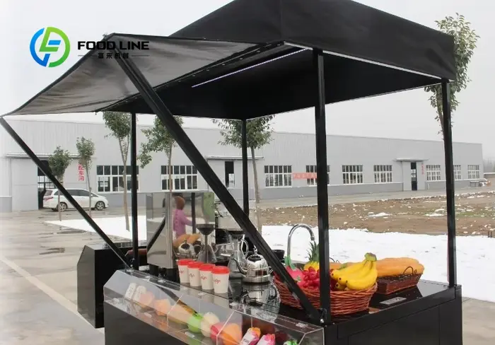 Tricycle électrique à 3 roues mobile pour vente de nourriture boissons et snacks extérieur coloris brun avec moteur 500w