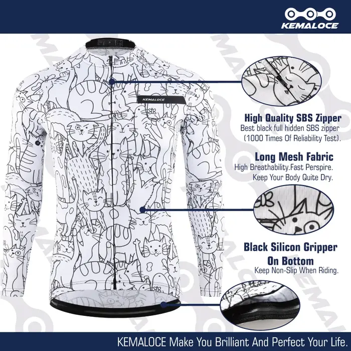 KEMALOCE-Maillot de cyclisme à manches longues pour hommes et femmes, chemise de vélo VTT blanche, v