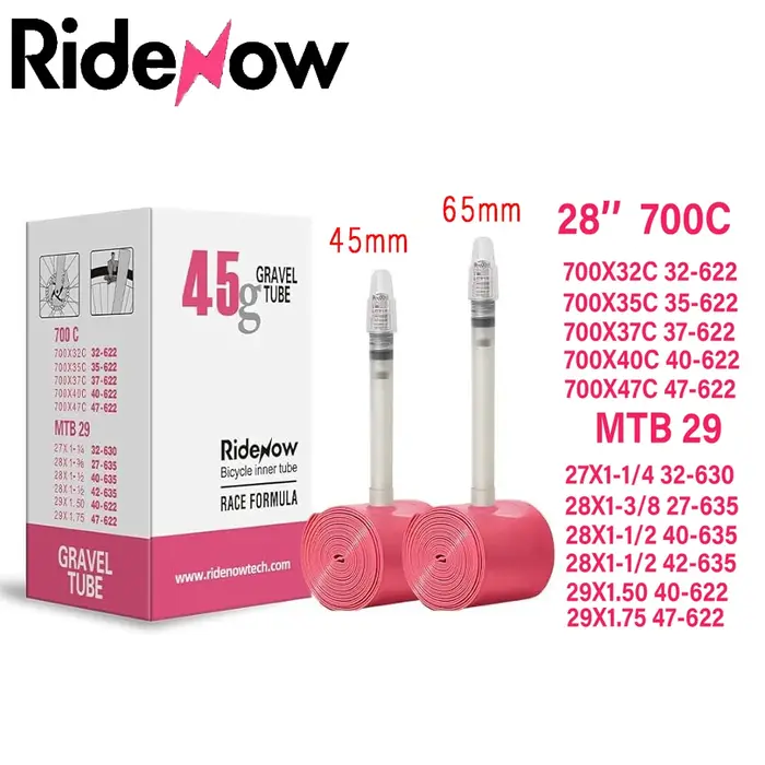 Ridenow chambre à air de vélo ultralégère pour gravier 28 ''700c 32c-47c vtt 29''