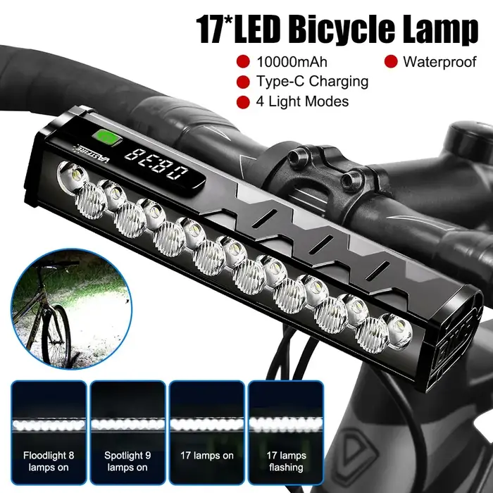 Lumière de vélo avant 8/17LED 25500 lumens