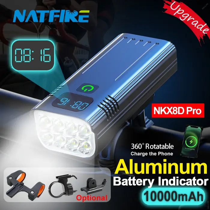 NATFIRE 10000mAh lumière de vélo indicateur de batterie numérique USB ensemble d'éclairage de vélo R