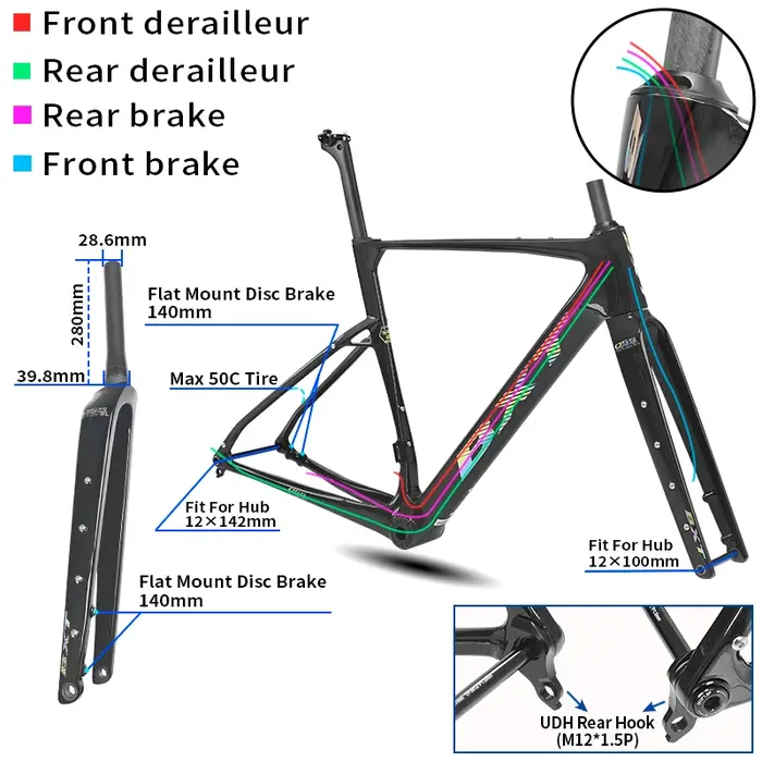 Cadre de vélo de gravier en fibre de carbone BXT T1000