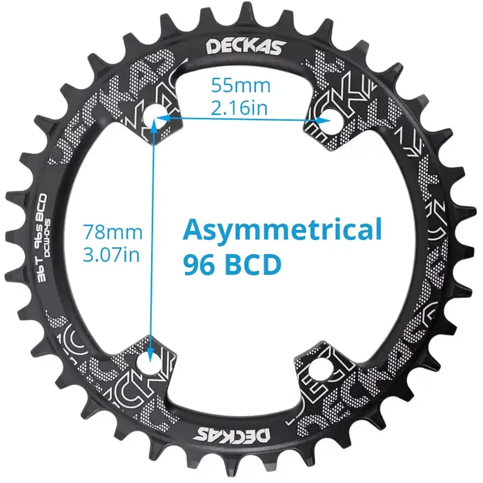 DECKAS Coroa BCD 96 asymétrique 36T 34T étroit large 96BCD plateau de vélo 36 34 dents anneau de chaîne