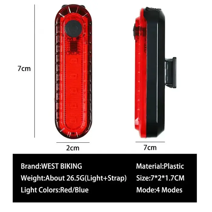 Feu arrière de vélo LED rechargeable par USB avec 4 modes d'éclairage rouge ou jaune pour sécurité cyclisme nocturne et montage facile sur guidon ou casque
