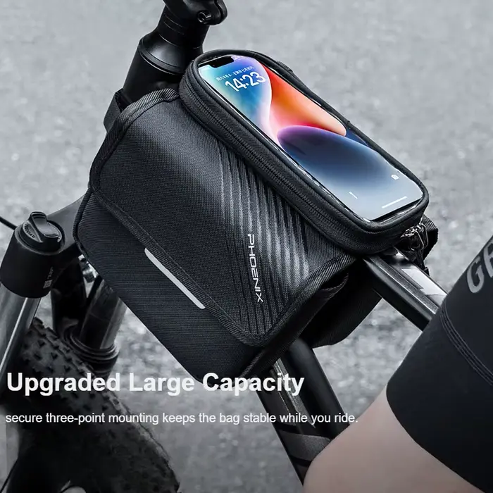 Sacoche pour tube supérieur de vélo avec étui de téléphone