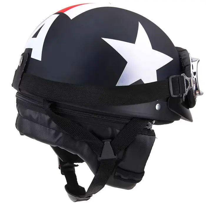 Casque de moto demi-visage ouvert avec lunettes visière écharpe motard Scooter