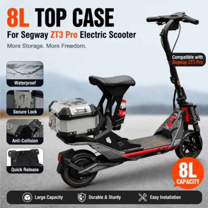 Coffre amovible pour Ninebot Segway ZT3 Pro et scooter compatible vélo moto avec base de fixation coloré pour transport d'affaires et loisirs