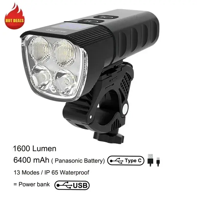Feu de vélo 2000 Lumens 6LED feux de vélo Super lumineux pour la conduite de nuit, phare avant étanc