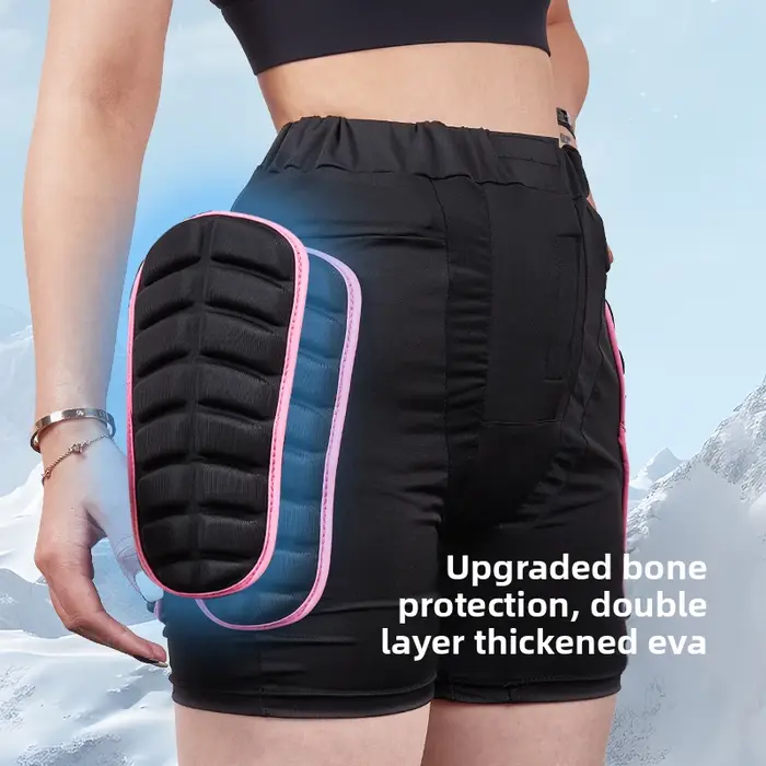 Short de sport de vélo pour femme rose avec protection rembourrée des hanches pour skate ski et patinage en coton polyester