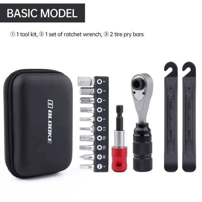 Kit d'outils de réparation de vélo multifonctionnel BLOOKE avec clé à cliquet, douilles, levier de démontage de pneu et pompe pour VTT et vélo de route