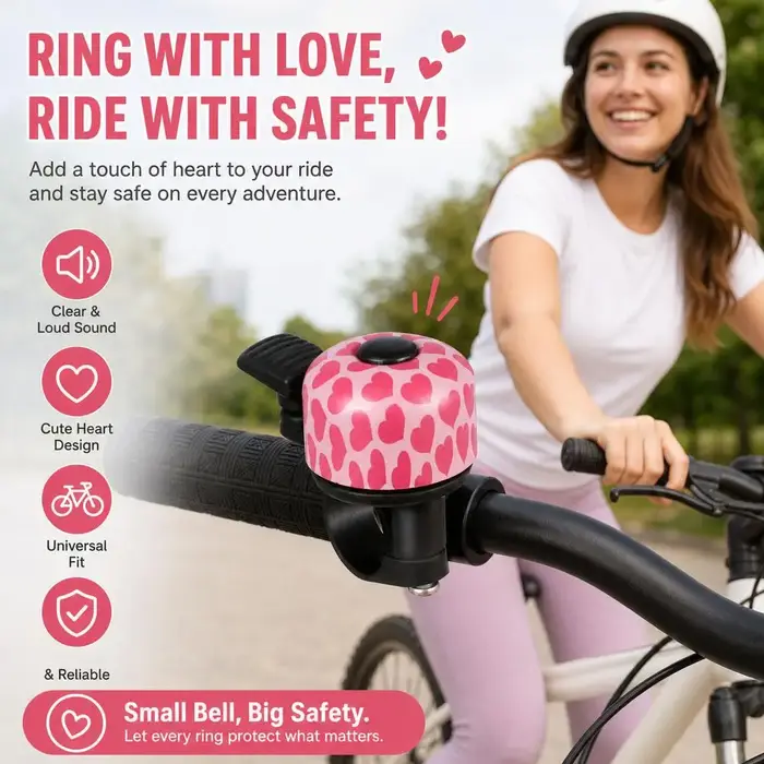 Sonnette de vélo à motif de cœur rose mignon
