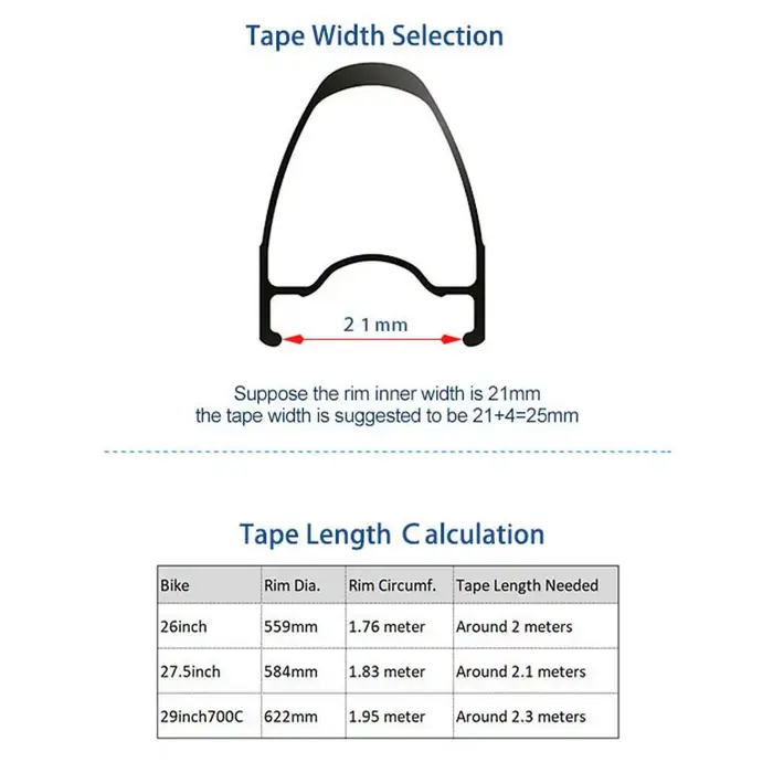 Bandes de jante de vélo tubeless de 10 mètres
