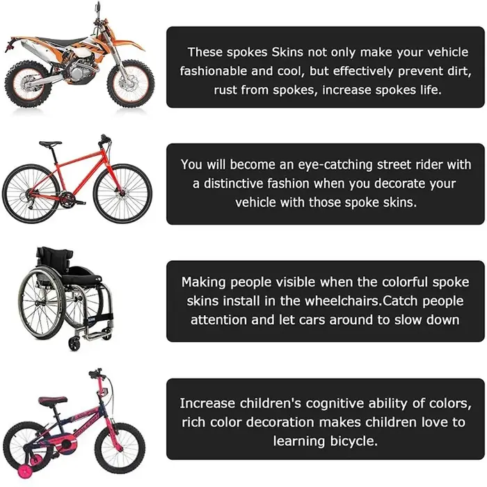 72 pièces enveloppes de protection de rayons de roue de vélo 24 cm Kit d'enveloppe