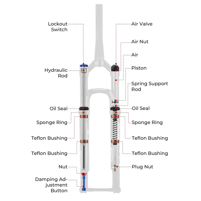 Fourche de vélo à suspension à huile pneumatique de voyage