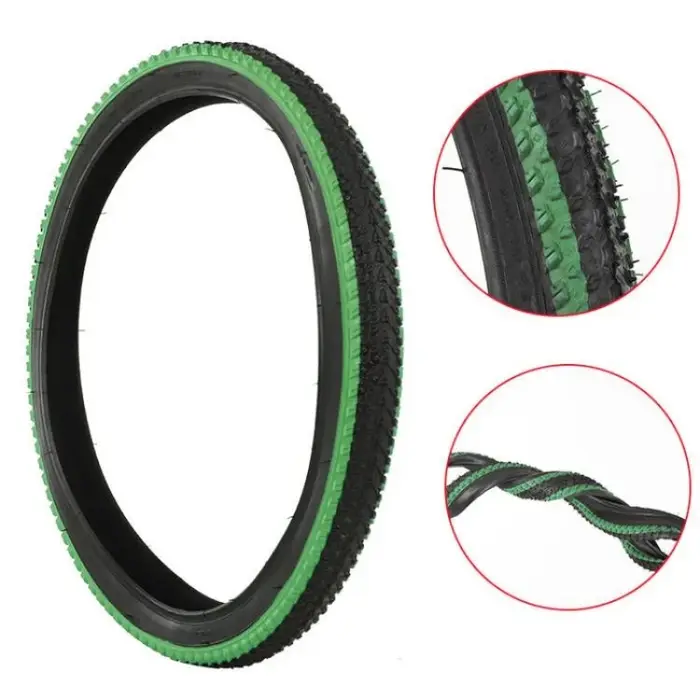 Pneu extérieur noir pour VTT 20/22/24/26 pouces avec bord jaune/bleu/rouge/vert/blanc