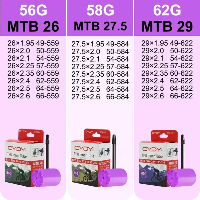 Chambre à air de vélo VTT en TPU CYDY 1PSC/2PSC 29 26 27