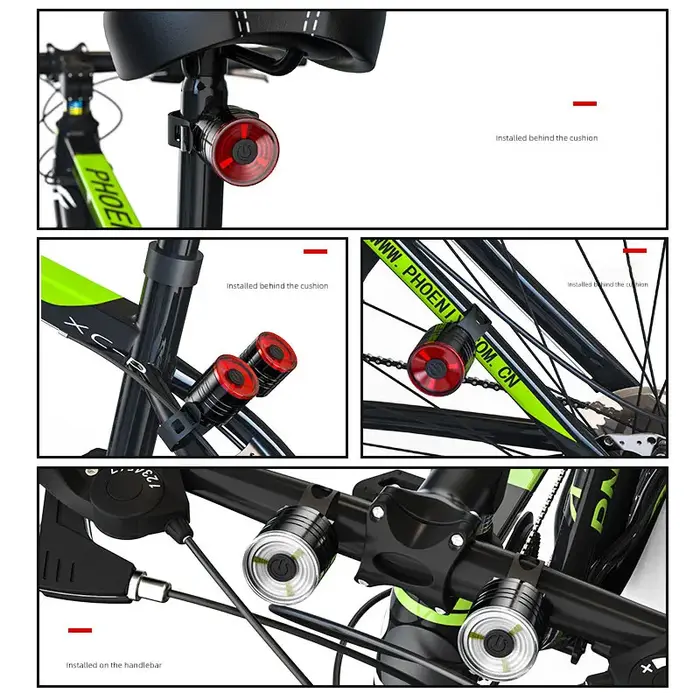 Ensemble d'éclairage de vélo arrière et phare avant LED pour VTT sécurité nocturne robuste en alliage d'aluminium et ABS pour cyclisme urbain et montagne