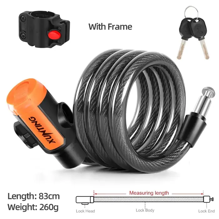 Xunting – serrure de vélo enroulée, clés sécurisées, câble de vélo avec support de montage, Anti-vol