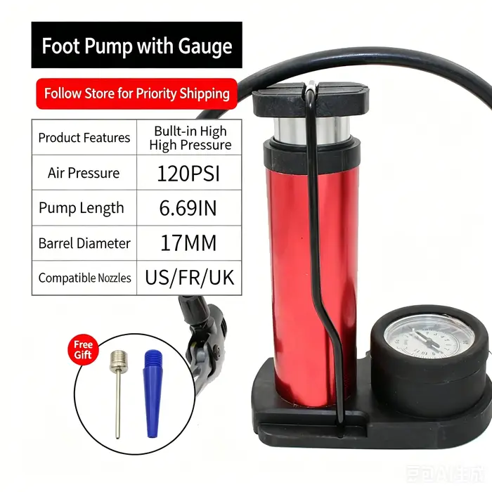 Pompe à vélo portable manuelle universelle pour gonflage de pneus de VTT