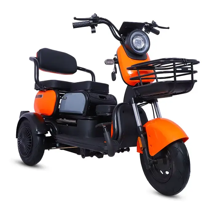 Tricycle électrique 3 roues pour adultes 1000W avec paniers avant arrière et siège réglable en acier au carbone pour parents et enfants