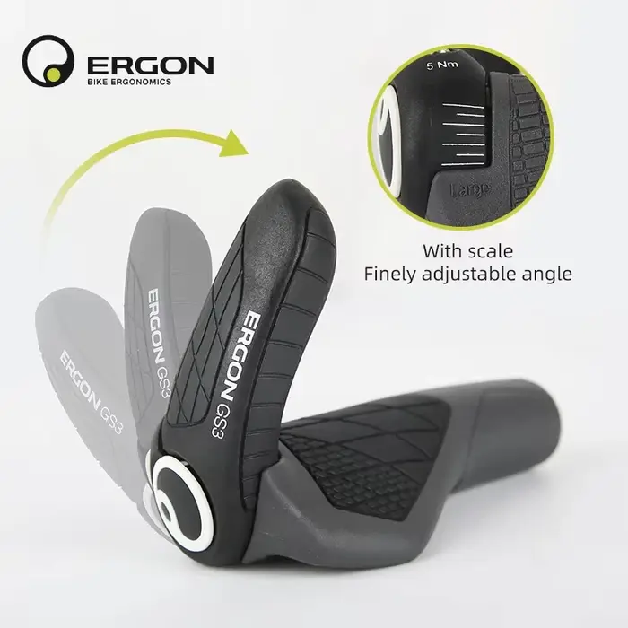 Poignées de vélo VTT Ergon GS3-L GS10EVO en caoutchouc souple et alliage d'aluminium antidérapantes avec bar-end 100mm et verrouillage 5Nm pour cyclisme montagne blanc jaune