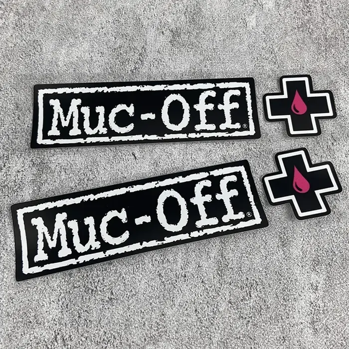 1PC Muc - Off Brand Decals - Ensemble d'autocollants avec logo "Muc - Off" et icônes de gouttelettes croisées