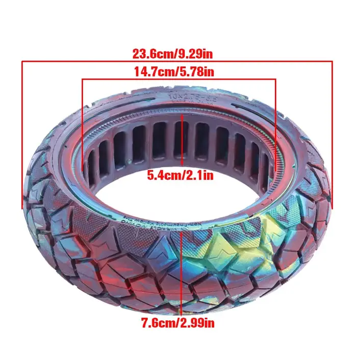 Pneu plein tout-terrain 10X2.75-6.5 pour trottinette, pneu plein alvéolé sans chambre à air 10X2.75-6.5