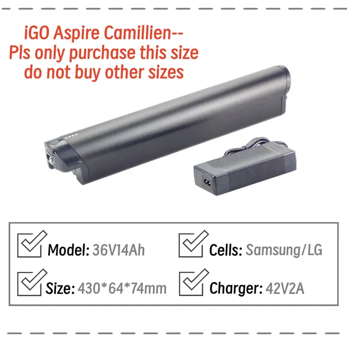 Batterie iGO Core Extreme 3.0 3.1 EZ 36V 10.5Ah 48V 12Ah 14Ah pour iGO