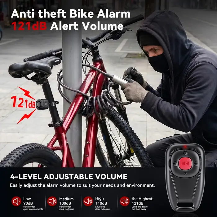 Alarme antivol sans fil pour vélo, détection de vibrations bidirectionnelle, alarme de vélo avec télécommande, étanche