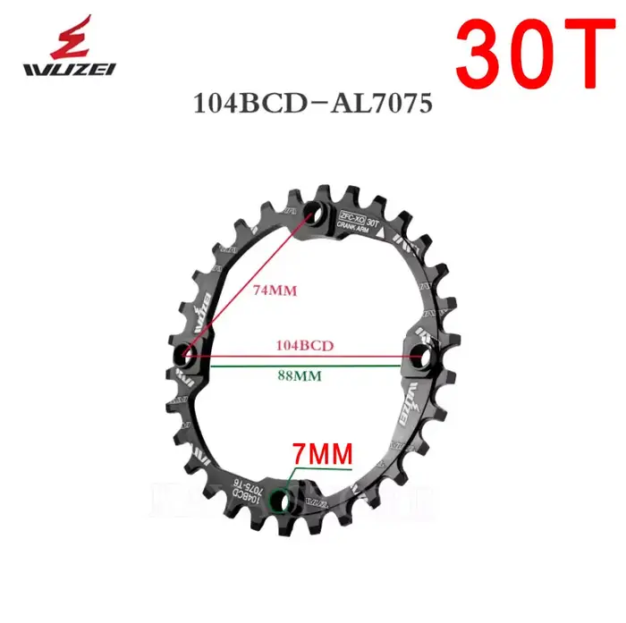 Plateau de chaîne VTT Wuzei 104BCD Narrow Wide 104 BCD Couronne Pignon VTT 30 32 34 36 38 40 42T